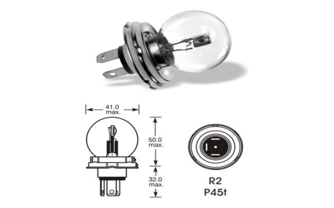 Ampoule Phare claire R2/P45T 24v 55/50w